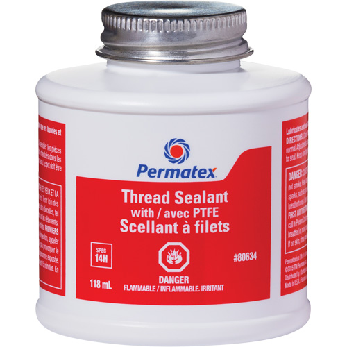Permatex 80634 Scellant &agrave; filets avec PTFE, Bouteille &agrave; dessus brosse, 118 ml, -54°C - 150°C/-65°F - 300°F