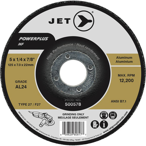 JET 500568 AL24 Powerplus NF Grinding Wheel, 4-1/2" x 1/4", 7/8" Arbor, Type 27