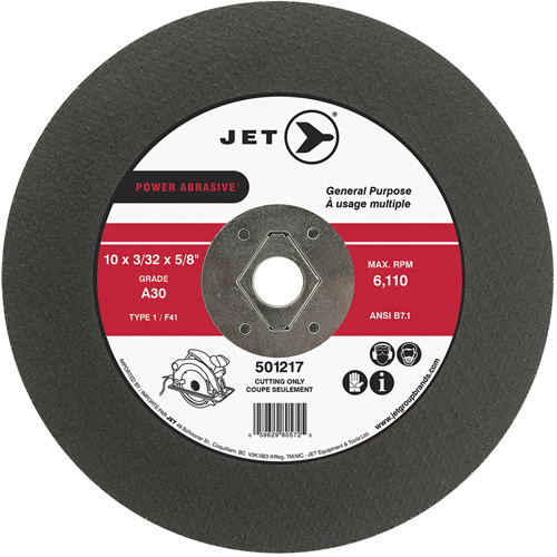 JET 501217 Power Abrasive Cut-Off Wheel, 10" x 3/32", 5/8" Arbor, Type 1, 6110 RPM