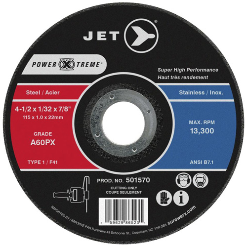 JET 501586 POWER-XTREME Cut-Off Wheel, 7" x 1/16", 7/8" Arbor, Type 1, 8600 RPM