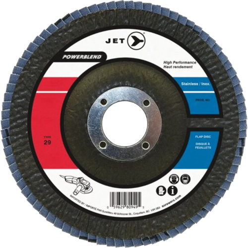 JET 503219 POWERBLEND Flap Disc, 4-1/2" x 7/8", Type 29, Z120 Grit, Zirconia Alumina
