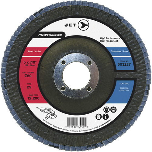 JET 503223 POWERBLEND Flap Disc, 5" x 7/8", Type 29, Z40 Grit, Zirconia Alumina