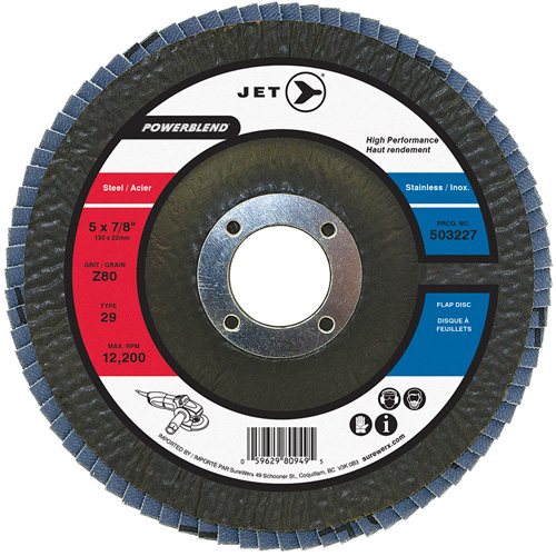 JET 503227 Disque &agrave; lamelles POWERBLEND, 5" x 7/8", Type 29, Grain Z80, Alumine de zirconium