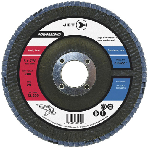 JET 503238 Disque &agrave; lamelles PowerBlend, 7" x 7/8", Type 29, Grain Z40, Alumine de zirconium