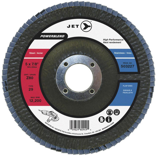 JET 503242 PowerBlend Flap Disc, 7" x 7/8", Type 29, Z80 Grit, Zirconia Alumina