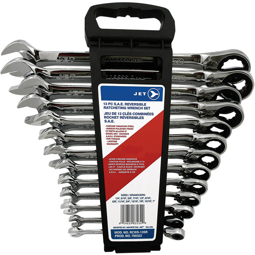JET 700322 Long Pattern Reversible Wrench Set, Ratcheting Combination, 13 Pieces, Imperial