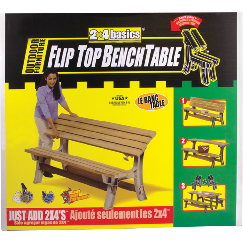  NJ438 Basics&reg; Flip Top Park Bench / Table, Plastic, 96" L x 26" W x 34" H, Sand