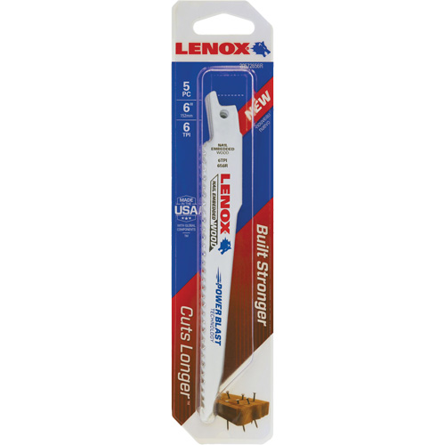 Lenox 20556676RC Wood Cutting Reciprocating Saw Blade, Bi-Metal, 6 TPI, 6" L x 7/16" W