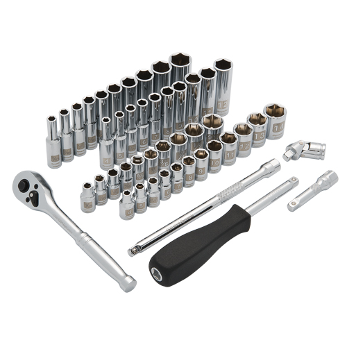 Dynamic Tools D004006 6-Point SAE/Metric Socket Set, 47 Pcs, 1/4" Drive Size, Deep