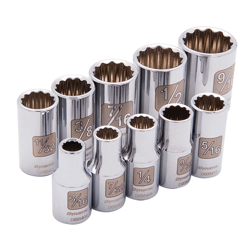 Dynamic Tools D004007 12-Point SAE Socket Set, 10 Pcs, 1/4" Drive Size