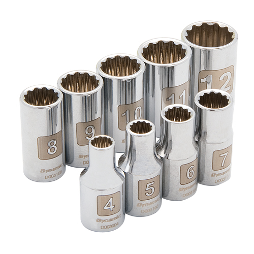 Dynamic Tools D004008 Jeu de douilles m&eacute;triques &agrave; 12 pans, 9 Mcx, Prise de 1/4"