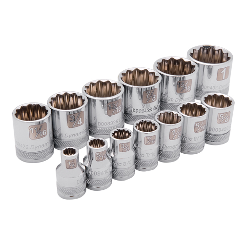 Dynamic Tools D010002 SAE Socket Set, 13 Pcs, 3/8" Drive Size