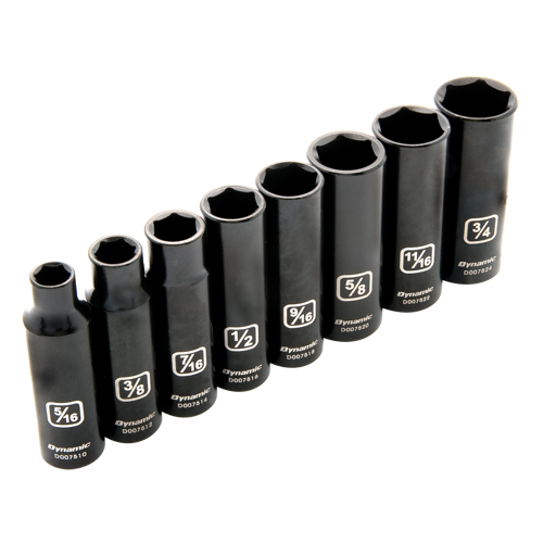 Dynamic Tools D010021 SAE Socket Set, 8 Pcs, Impact, 3/8" Drive Size, Deep