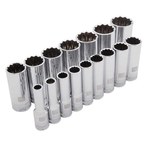 Dynamic Tools D018003 Jeu de douilles SAE, 16 Mcx, Prise de 1/2", Profond