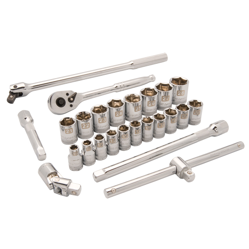 Dynamic Tools D018009 Metric Socket Set, 25 Pcs, 1/2" Drive Size