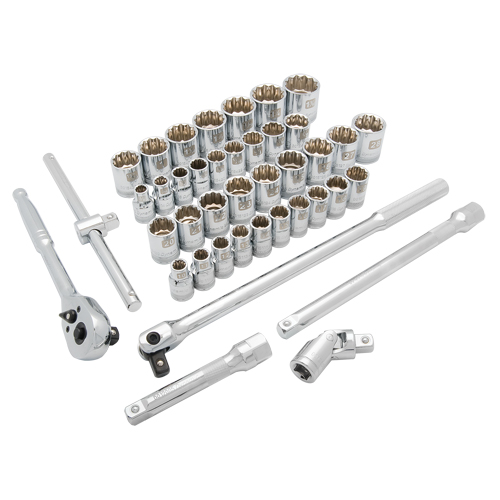 Dynamic Tools D018011 SAE/Metric Socket Set, 41 Pcs, 1/2" Drive Size