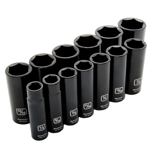 Dynamic Tools D018021 Jeu de douilles SAE, 13 Mcx, Chocs, Prise de 1/2", Profond