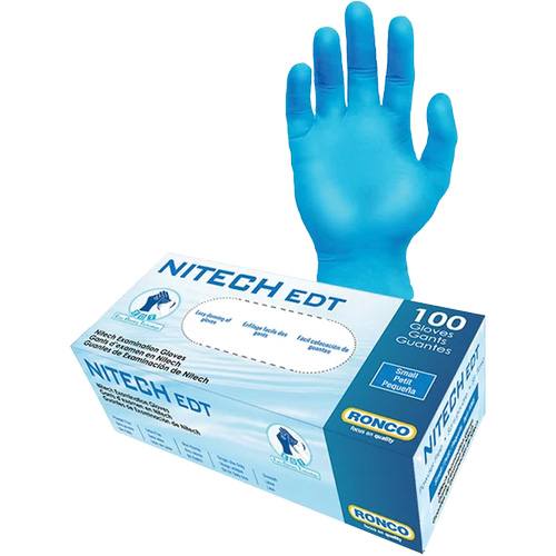 Ronco 375 Gants d'examen EDT, Moyen, Nitech, 5 mils, Sans poudre, Bleu, Classe 2