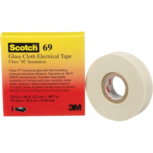 3M 69-3/4X66-1IN-BX Scotch&reg; Glass Cloth Tape, 19 mm (3/4") W x 20 m (66') L, 7 mils, White