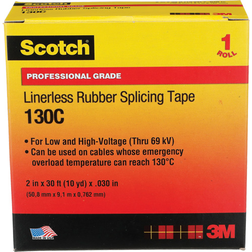 3M 130C-2X30 Ruban d'&eacute;pissage sans support en caoutchouc de calibre professionnel Scotch, 50,8 mm (2") la x 9 m (30') lo, 30 mils, Noir
