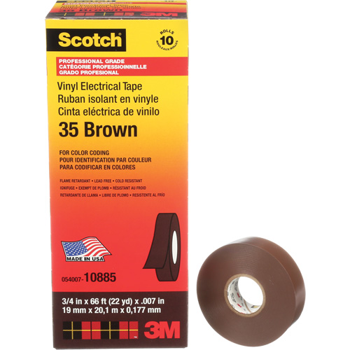 3M 35-3/4X66BR Scotch&reg; Vinyl Colour Coding Electrical Tape, 19 mm (3/4") W x 20 m (66') L, 7 mils, Brown