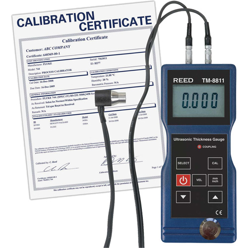 Reed Instruments TM-8811-NIST Jauge d'&eacute;paisseur avec certificat de calibration, Affichage Num&eacute;rique, Ultrason, gamme de 0,05" to 7,9" (1,5 mm to 200 mm)