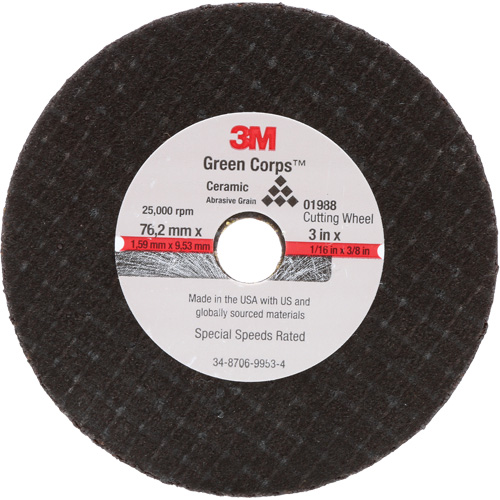 3M 1988 General-Purpose Cut-Off Wheel, 3" x 1/16", 3/8" Arbor, Type 27, Aluminum Oxide, 25000 RPM