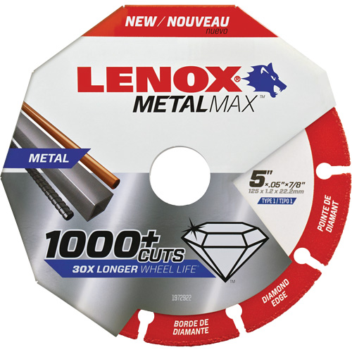 Lenox 1972922 MetalMax Cut-Off Wheel, 5" x 0.05", 7/8" Arbor, Type 1, Diamond, 12200 RPM