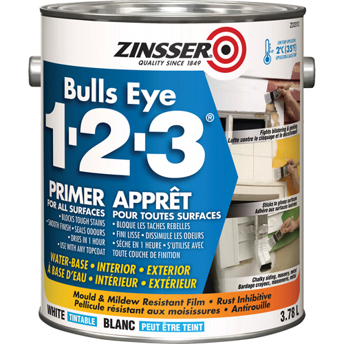 Zinsser Z02012 Appr&ecirc;t &agrave; base deau Bulls Eye 1-2-3, 3,78 L, Gallon, Blanc