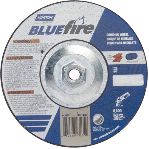 Norton 66252843235 Disque &agrave; moyeu d&eacute;port&eacute; Fastcut Bluefire, 7" x 1/4", Arbre 5/8"-11, Alumine de zirconium, Type 27