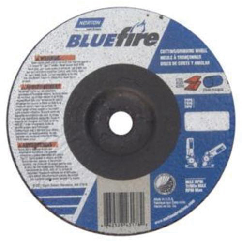 Norton 66252843178 Bluefire&reg; Depressed Centre Wheel, 4" x 1/8", 3/8" Arbor, Aluminum Oxide/Zirconia Alumina, Type 27