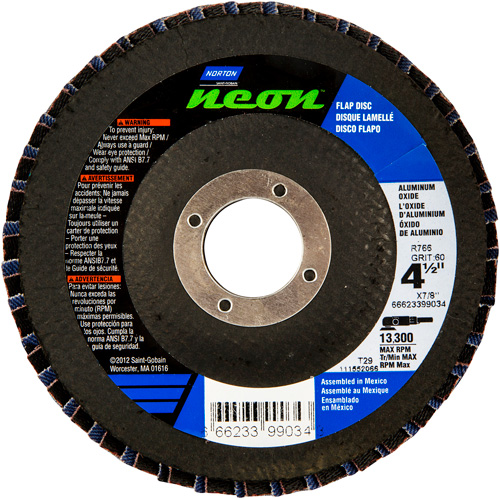 Norton 66623399175 Neon R766 Flap Discs, 4-1/2" x 7/8", Type 29, 120 Grit, Aluminum Oxide