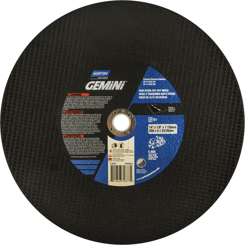 Norton 70184672877 High Speed Reinforced Cut-Off Wheels, 14" x 1/8", 1" Arbor, Type 1, Silicon Carbide, 5400 RPM