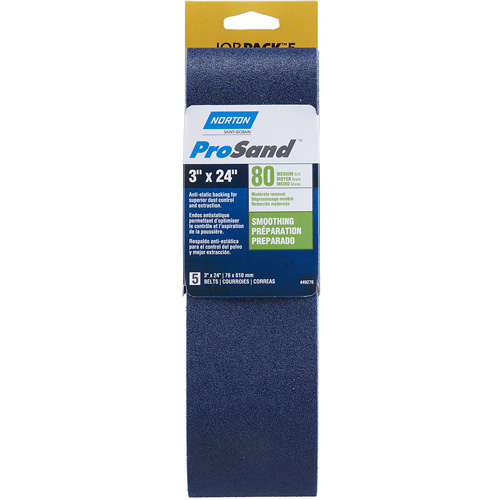 Norton 07660749270 Courroie abrasive portative BlueFire, 3" la X 24" lo, Alumine de zirconium, Grain 80