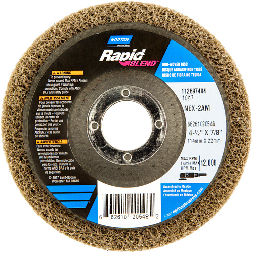 Norton 66261020548 4-1/2X7/8 RAPID FINISH WHEEL NEX-2AM MED, 4-1/2" Dia., Medium Grit, Aluminum Oxide