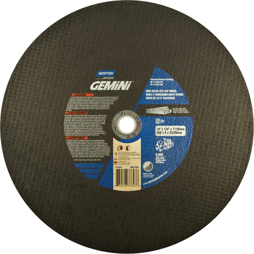 Norton 66252837843 High Speed Reinforced Cut-Off Wheels, 14" x 1/8", 1" Arbor, Type 1, Aluminum Oxide/Silicon Carbide, 5400 RPM