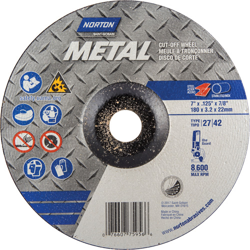 Norton 07660775956 Depressed Centre Metal Grinding Wheels, 7" x 1/8", 7/8" Arbor, Aluminum Oxide, Type 27
