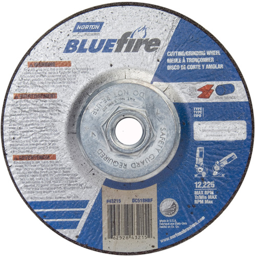Norton 66252843215 Meules &agrave; tronçonner BlueFire, 5" x 1/8", Arbre 5/8"-11, Alumine de zirconium, Type 27