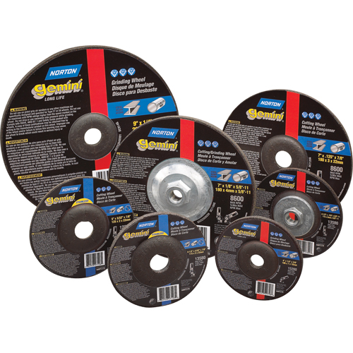 Norton 66252842037 Gemini&reg; Depressed Centre Grinding Wheels, 5" x 3/32", 7/8" Arbor, Aluminum Oxide, Type 27