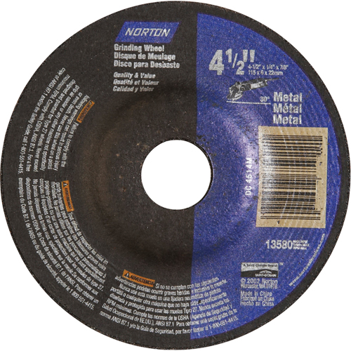 Norton 66252843614 Depressed Centre Metal Grinding Wheels, 5" x 1/4", 7/8" Arbor, Aluminum Oxide, Type 27