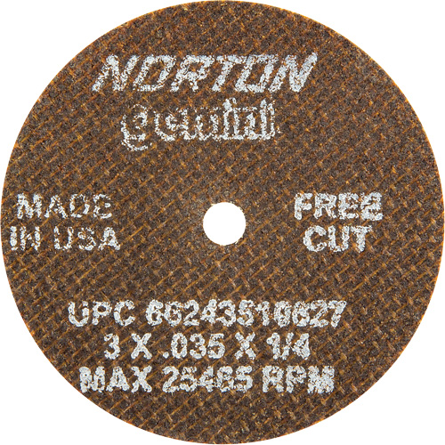 Norton 66243510627 Meules &agrave; tronçonner renforc&eacute;es portatives de petit diam&egrave;tre - Gemini, 3" x 0,035", Arbre de 1/4", Type 1, Oxyde d'aluminium, 25465 Tr/min