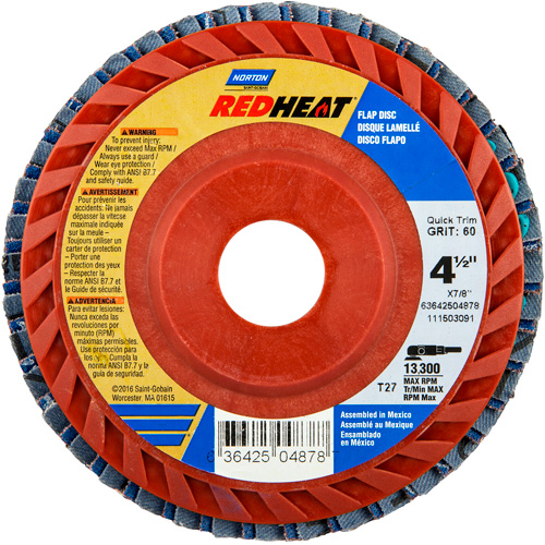 Norton 63642504877 Disques &agrave; lamelles en plastique Red Heat, 4-1/2" x 7/8", Type 27, Grain 40, C&eacute;ramique d'alumine