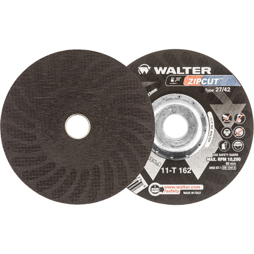 Walter Technologies Pour Surface 11T162 Meules &agrave; tronçonner renforc&eacute;es Zipcut pour meuleuse &agrave; angle droit, 6" x 3/64", Arbre de 7/8", Type 27, Oxyde d'aluminium, 10 200 Tr/min