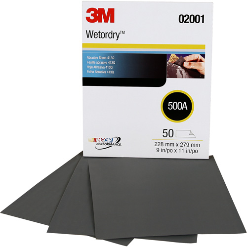 3M 02001 Wetordry Abrasive Sheet 411Q, 9" x11", 500 Grit, Silicon Carbide