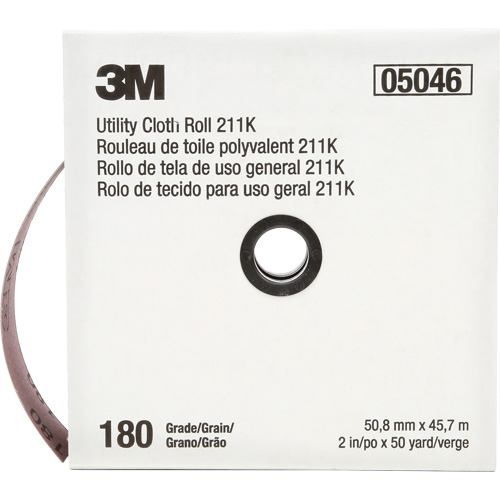 3M AB05046 Rouleau de toile abrasive utilitaire 211K, Oxyde d'aluminium, 2" la x 150' lo, Grain 180