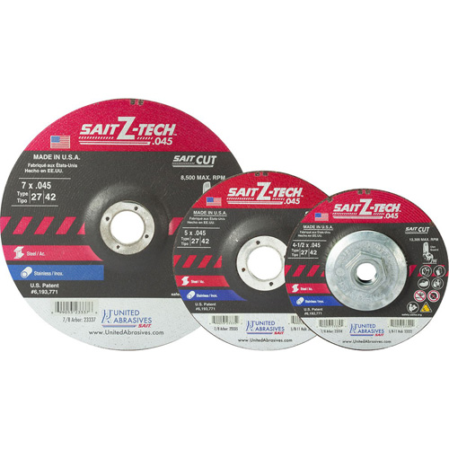 United Abrasives Inc. 23337 Cutting Wheel, 7" x 0.045", 7/8" Arbor, Type 27, Zirconium, 8500 RPM