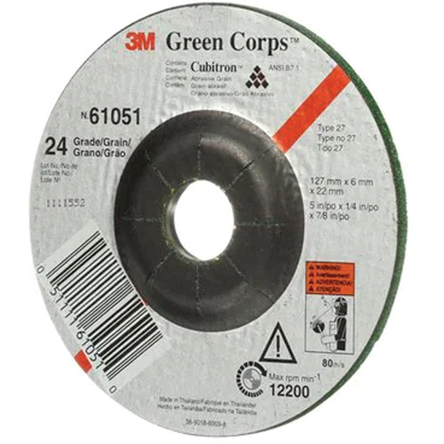 3M AB61051 Green Corps Flexible Grinding Wheel, 5" x 1/4", 7/8" Arbor, Ceramic, Type 1