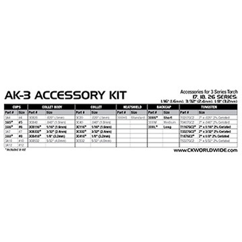 CK Worldwide Inc AK-3 Trousses d'accessoires pour chalumeaux - S&eacute;ries WP-18, WP-18V, WP-26, WP-26V