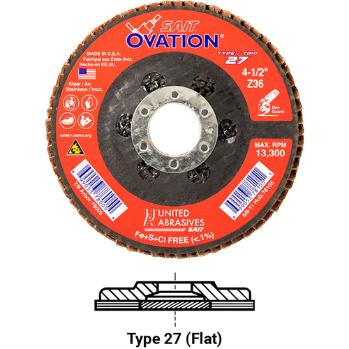 United Abrasives Inc. 78025 Ovation Flap Disc, 5" x 7/8", Type 27, 36 Grit, Zirconium