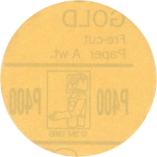 3M 00913 Gold Hookit Disc, 3" Dia., P400 Grit, Aluminum Oxide, C-Weight